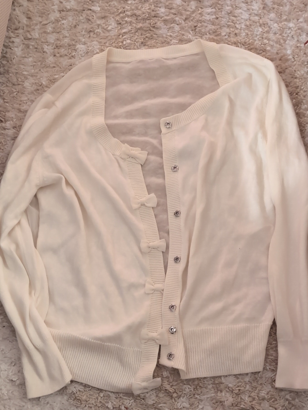 Cream Bow-Accent Cardigan Sweater - Women